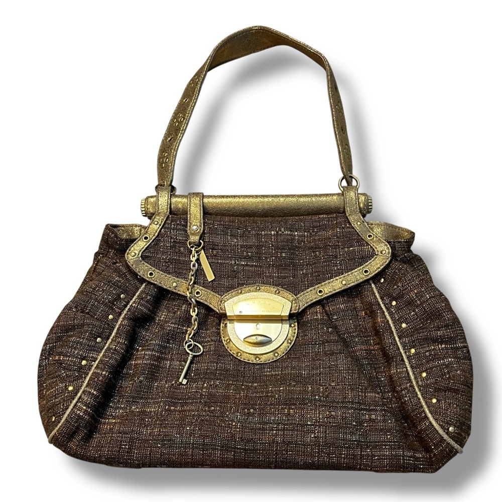 Laundry by Shelli Segal Purse Y2K Shoulder Bag Gold Lock Key Metallic Vintage